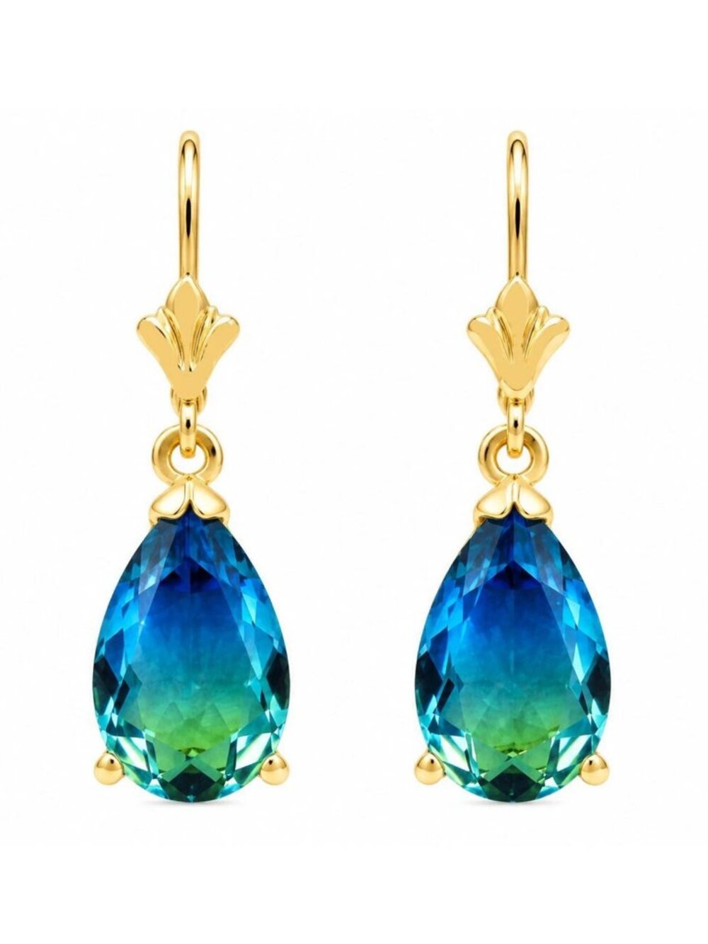 Created 6.50 Cts Tourmaline Dangling Earrings 14K Gold